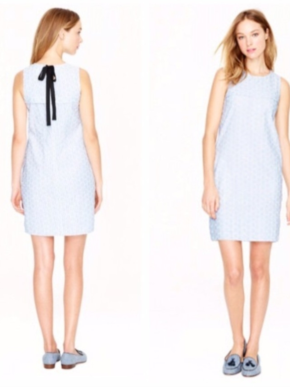 J. Crew Light Blue Sleeveless Shift Dress with Black Back Tie